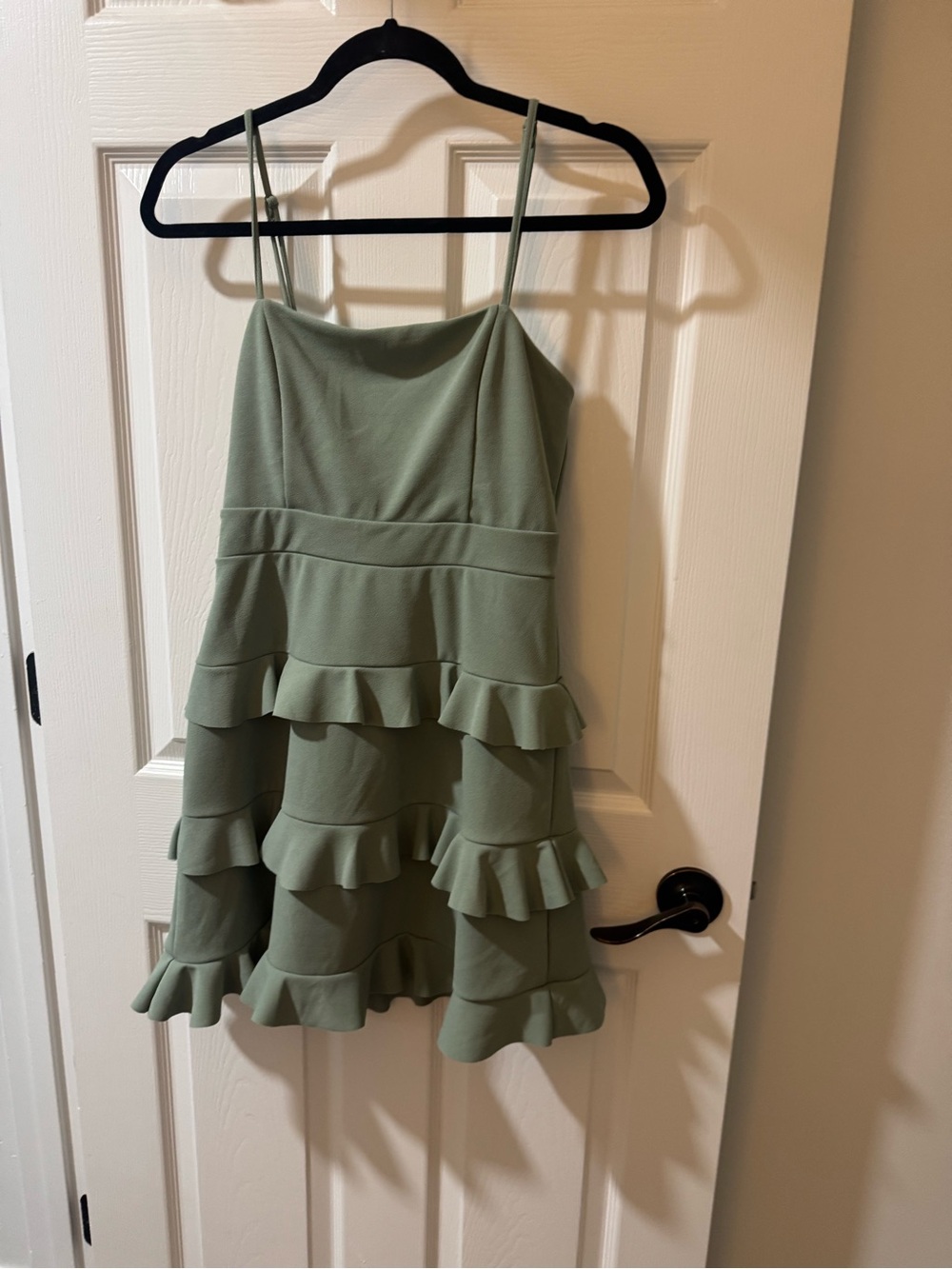 Altar'd State Sage Green Layered Ruffle Spaghetti-Strap Dress